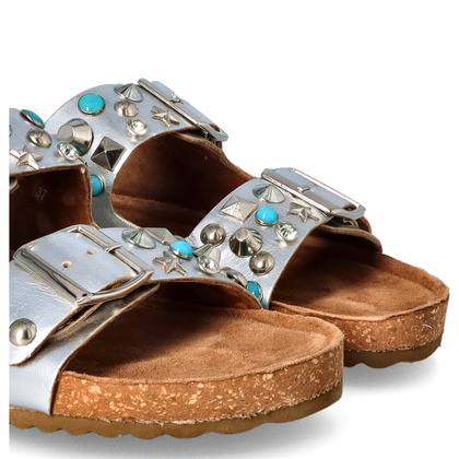 Skórzane klapki z klamerkami - EKP 3450 SREBRNE