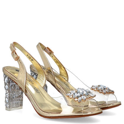 Sandały na modnym obcasie - SCAVIOLA S-206 ZŁOTE