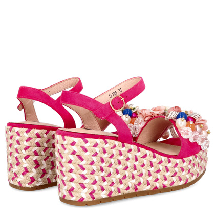 Modne sandały na koturnie - SCAVIOLA S-398 FUKSJA