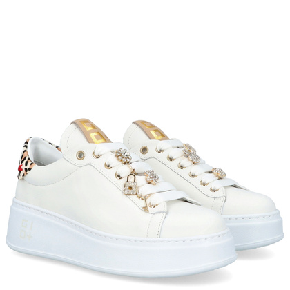 Sneakersy skórzane premium - GIO+ PIA354A BIAŁE PANTERKA