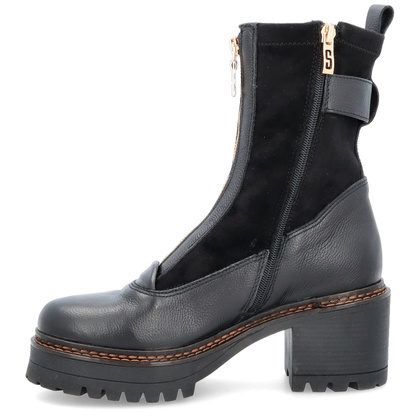 Skórzane botki na platformie - SIMEN 7197A CZARNY