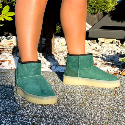 Skórzane śniegowce damskie - RAVINI 23 260 ZIELONE