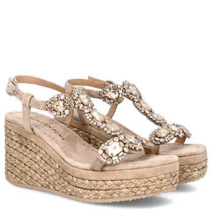 Hiszpańskie sandały na koturnie - ALMA EN PENA V251350 BEŻOWE