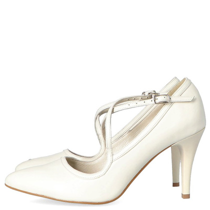 Ślubne szpilki z paskami - TYMOTEO BARA PERŁOWE ECRU