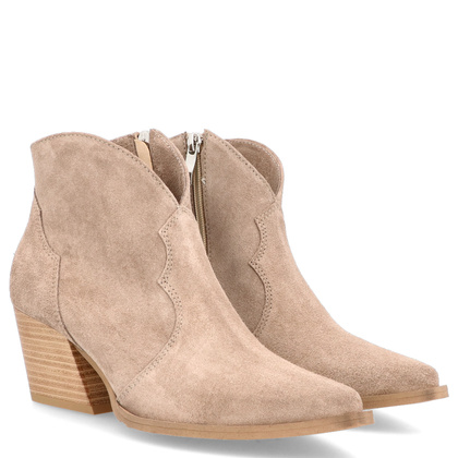 Krótkie kowbojki ze skóry - TYMOTEO G1074 BEŻOWE