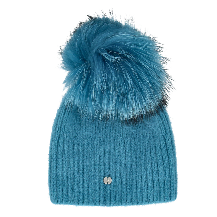 Czapka damska z pomponem - RABIONEK AN23.06PNJ TURKUSOWA