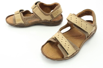 Męskie skórzane sandały - KENT 295 BRĄZOWE