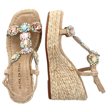 Hiszpańskie sandały na koturnie - ALMA EN PENA V251270 BEŻOWE