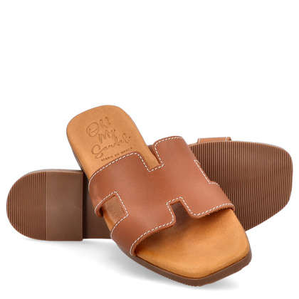 Wygodne klapki ze skóry - OH! MY SANDALS 5566 BRĄZOWE