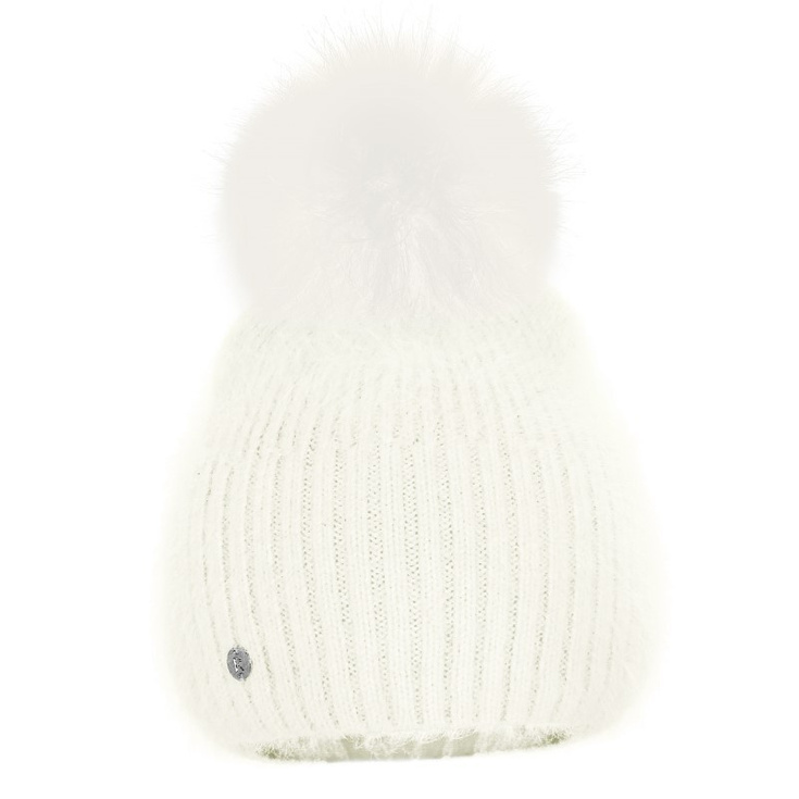 Czapka damska z pomponem - RABIONEK AN23.06PNJ BIAŁA