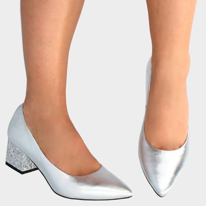 Czółenka na niskim obcasie - SIMEN 3767A SREBRNE