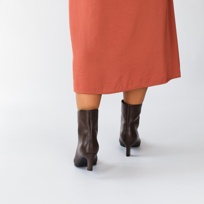 Skórzane botki na obcasie - TYMOTEO G1076 CZEKOLADOWE LICO