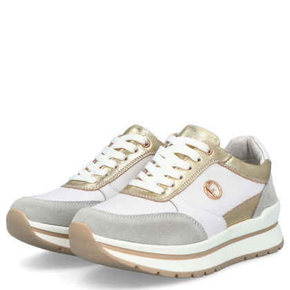 Skórzane sneakersy damskie - FILIPPO DP6858/25 BIAŁO-ZŁOTE