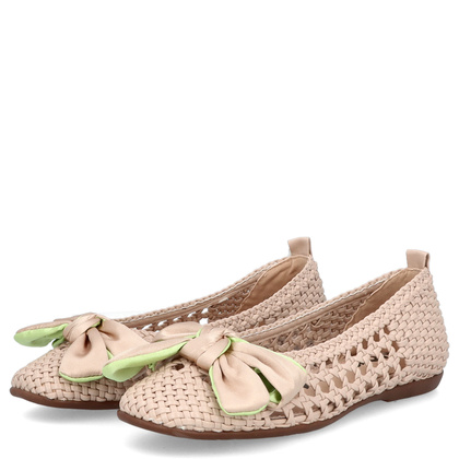 Hiszpańskie baleriny z kokardką - WONDERS CH-1001 BEŻOWE