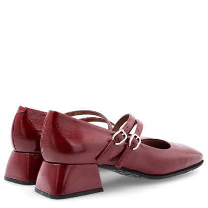 Skórzane czółenka z paskami - WONDERS D-1901 BORDOWE