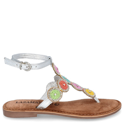 Skórzane sandały damskie - LAZAMANI LA75452 SREBRNE