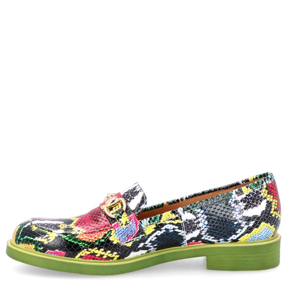 Kolorowe skórzane mokasyny - TYMOTEO A1005 KOLOROWY WĄŻ+ZIELONY