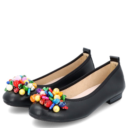 Skórzane baleriny z ozdobą - FILIPPO DP6159/24 CZARNE