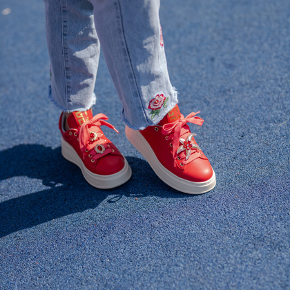 Sneakersy skórzane premium - GIO+ PIA300B CZERWONE