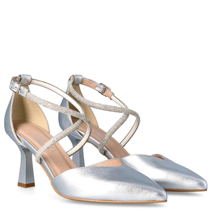 Szpilki ślubne z błyszczącymi paseczkami - KOTYL 3713 SREBRNE