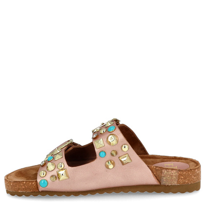 Skórzane klapki z klamerkami - EKP 3450 RÓŻOWE ZŁOTO