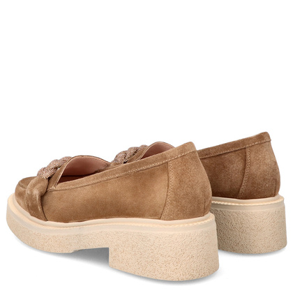 Skórzane mokasyny z ozdobą - TYMOTEO L1054 BRĄZOWE