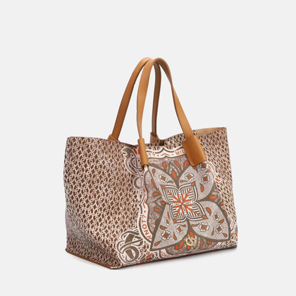 Torebka shopper średnia - YNOT FLOWER FLW708S5 BRĄZOWA