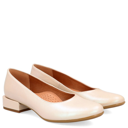 Niskie czółenka z powiększoną tęgością H - TYMOTEO P1019 PERŁOWE BEŻOWE