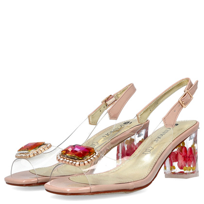 Silikonowe sandały na modnym obcasie - SCAVIOLA S-354 BEŻOWE