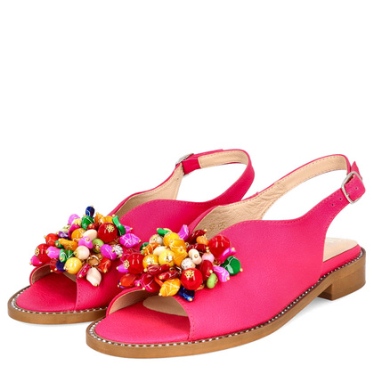 Skórzane sandały z ozdobą - TYMOTEO G1043 FUKSJA