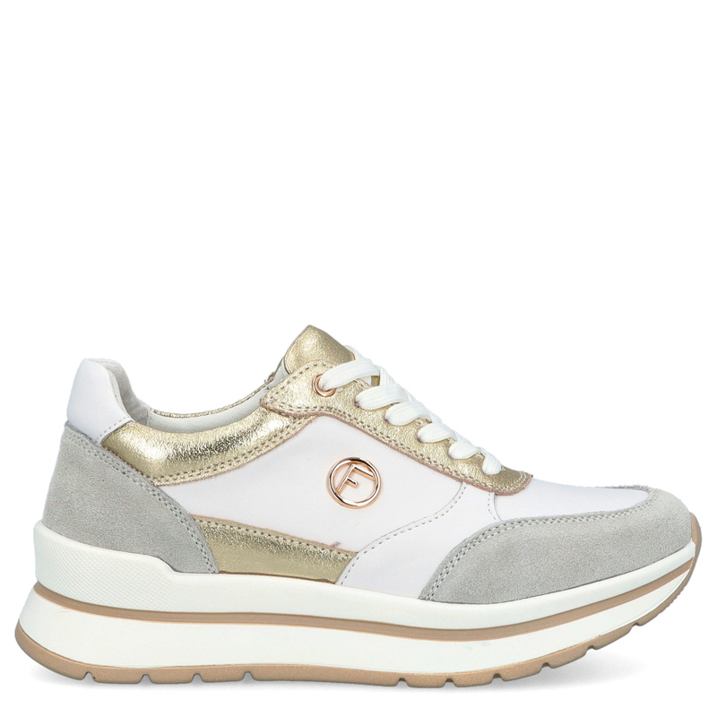 Skórzane sneakersy damskie - FILIPPO DP6858/25 BIAŁO-ZŁOTE