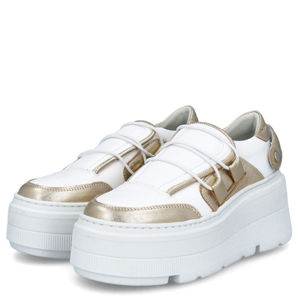 Sneakersy na lekkiej podeszwie - TYMOTEO R1001 BIAŁO-ZŁOTE