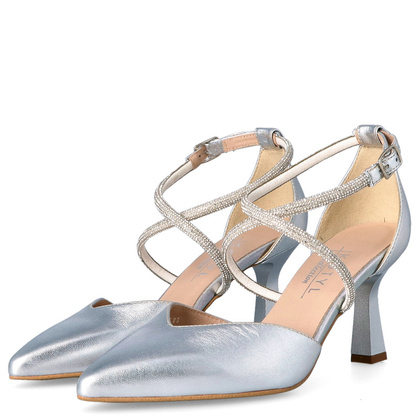 Szpilki ślubne z błyszczącymi paseczkami - KOTYL 3713 SREBRNE