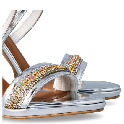 Sandały z cyrkoniami na szpilce - TYMOTEO P1015 SREBRNE