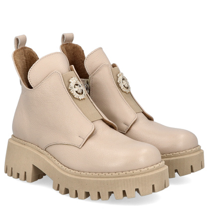 Botki na grubszym spodzie - LEMAR 60451 BEŻOWE