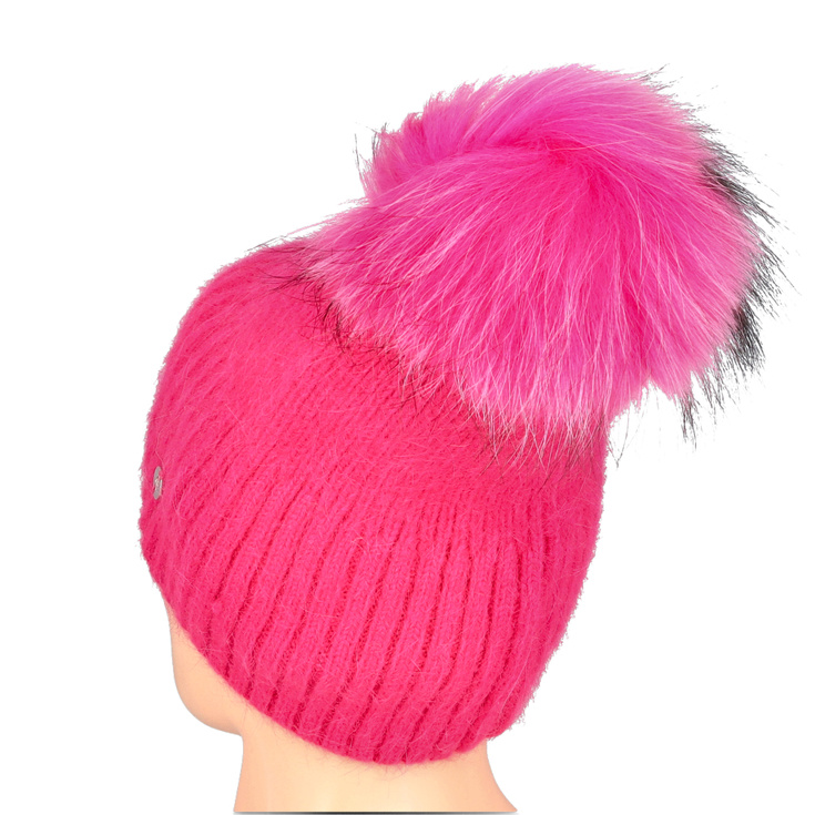 Czapka damska z pomponem - RABIONEK AN23.06PNJ RÓŻOWA