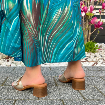 Eleganckie skórzane klapki - OH! MY SANDALS 5353 ZŁOTE