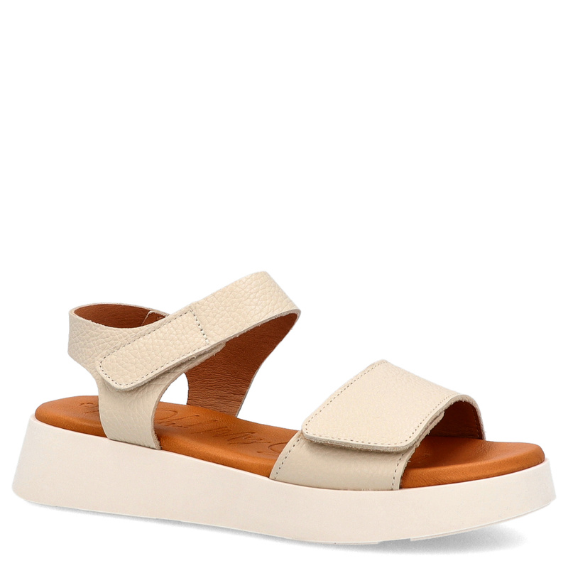 Skórzane sandały zapinane na rzep - OH! MY SANDALS 5650 KREMOWE