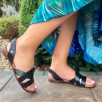 Płaskie sandały skórzane - LEMAR 40185 CZARNE