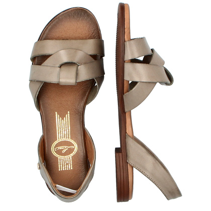 Płaskie sandały skórzane - LEMAR 40185 BEŻOWE