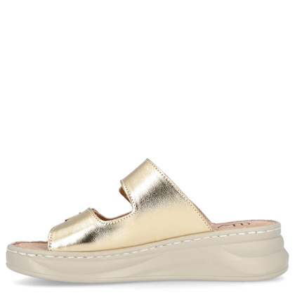 Skórzane klapki na platformie - FILIPPO DK7044/25 ZŁOTY