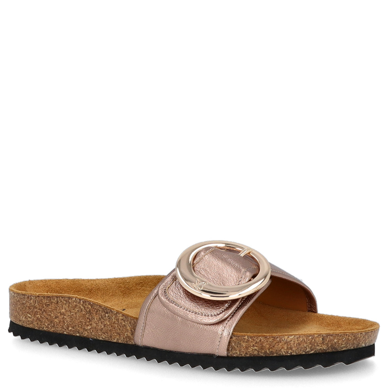 Skórzane klapki na korku - CAPRICE 9-27401-44 ZŁOTE