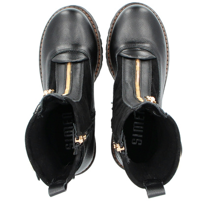 Skórzane botki na platformie - SIMEN 7197A CZARNY