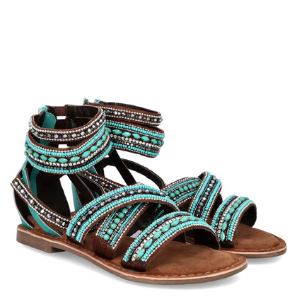 Sandały damskie gladiatorki - LAZAMANI LA75393 TURKUSOWE