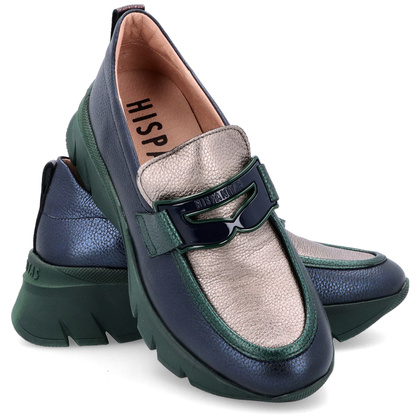 Sportowe mokasyny z ozdobą - HISPANITAS CHI243631 GRANATOWO-ZIELONE