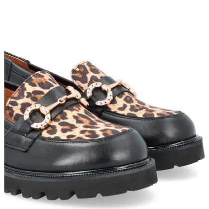 Skórzane mokasyny z ozdobą - TYMOTEO G1070 CZARNE PANTERKA