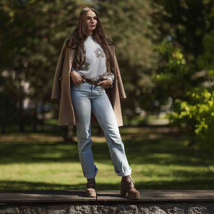 Sznurowane botki ze skóry - KARINO 5323 BRĄZOWE