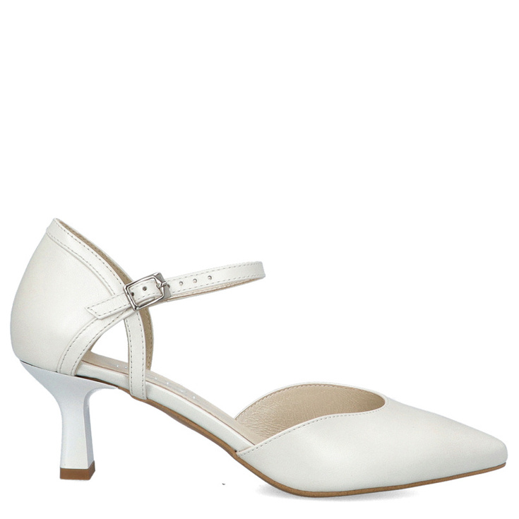 Buty ślubne na niskim obcasie - KOTYL 5439 ECRU PERŁOWE