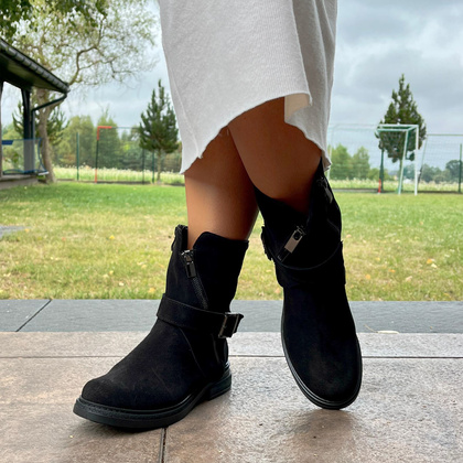 Płaskie botki ze skóry - TYMOTEO G1067 CZARNE