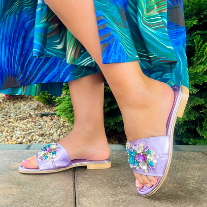 Eleganckie klapki ze skóry - BOTTEGA SMERALDA 215WLD FIOLETOWE